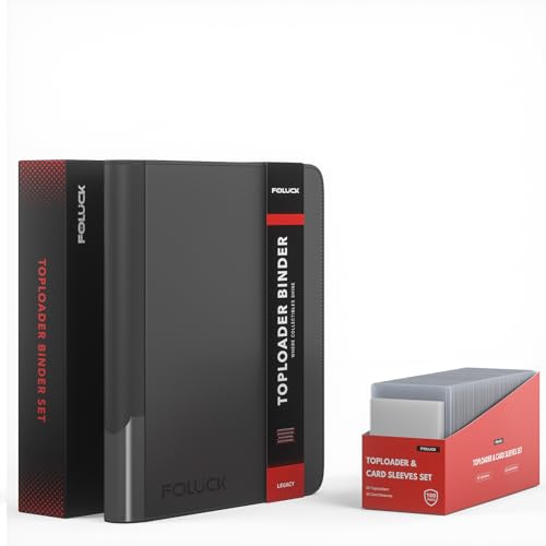 Foluck 4 Pocket Top Loader Binder, Holds 128 Toploaders, 100Pcs Top Loaders & Card Sleeves Included, Side-Loading Trading Card Binder, Premium Collection Album for Pokemon, TCG, MTG, Sports Cards - color: Black, size: 4 Pocket