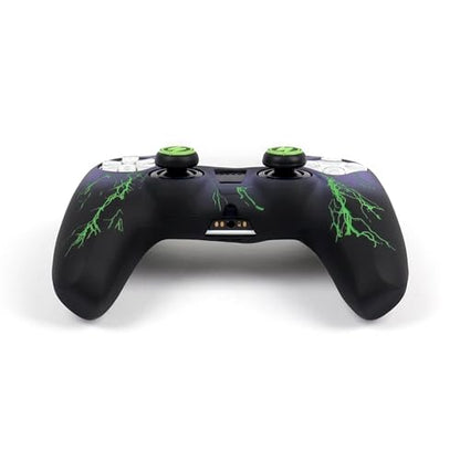 RALAN Lightning Controller Skin Silicone for PS5, Non-Slip Grip Cover Protector Compatible with PlayStation 5 Controllers with 2 Thumb Grip Caps - color: Black Green lightning