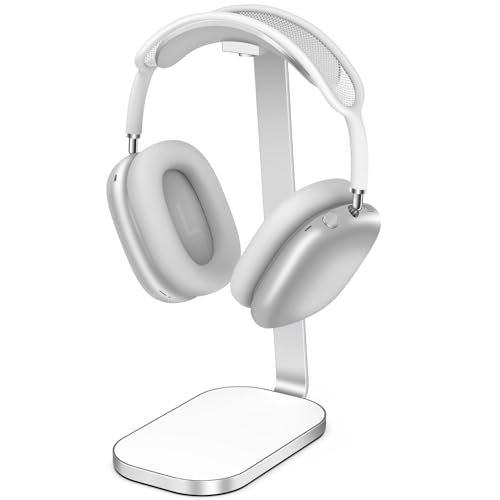 VICHYIE Headphone Stand, Headset Holder for Desk - Silver White | Desktop Headset Stand, Aluminum Support Rod, Heavy Base Stand for AirPods Max, Beats, Bose, Gaming Headphones, Gift for Gamer - color: Silver White