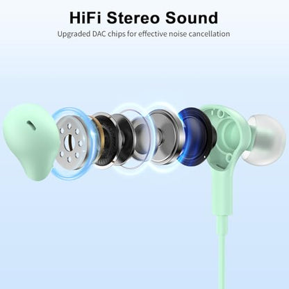 USB Earbuds with Microphone for PC Laptop,Wired USBA Headset with Mic in Ear Buds Noise Isolating Light Laptop Earphones Headphones for Dell HP Surface Computer Office Zoom Work Gaming School,Green - color: Green