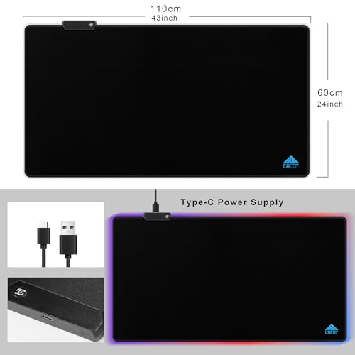 Cacoy 43"x24" RGB Large Gaming Mouse Pad, LED Extended Desk Mousepad, Black | XXL RGB Keyboard Mouse Mat with 9 Light Modes Optimized Special-Textured Surface & Non-Slip Rubber Base for Speed and Control - color: Rgb, size: 43" x 24"