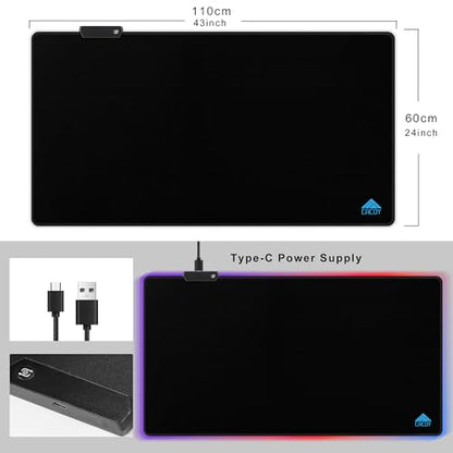 Cacoy 43"x24" RGB Large Gaming Mouse Pad, LED Extended Desk Mousepad, Black | XXL RGB Keyboard Mouse Mat with 9 Light Modes Optimized Special-Textured Surface & Non-Slip Rubber Base for Speed and Control - color: Rgb, size: 43" x 24"
