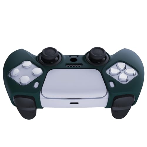 PlayVital Racing Green Pure Series Anti-Slip Silicone Cover Skin for ps5 Controller, Soft Rubber Case for ps5 Wireless Controller with Black Thumb Grip Caps - color: Racing Green