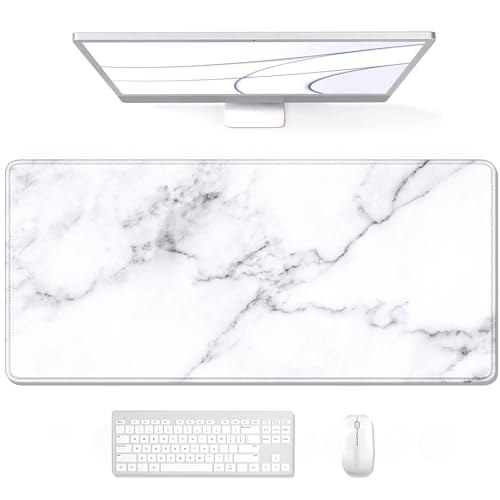 Auhoahsil Large Mouse Pad, XXL Gaming Mousepad, Desk Mat for Desktop, Thick Rubber, Big & Long Size, Stitched Edges, Full Desk Pad for Laptop & Computer, Extended 31.5 x 11.8 in, White Marble - color: 17 Modern Marble, size: 31.5L x 11.8W inches