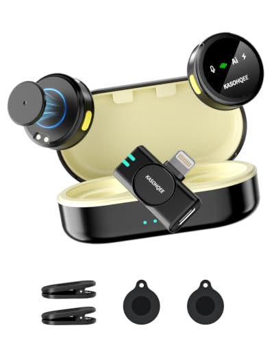 Wireless Lavalier Microphone for iPhone 17/16/15/14, iPad & Android, Magnetic Clip-on Mini Mic with Charging Case,30H Playtime Plug-Play Lapel Lavalier Mic for Vlog TikTok, AI Noise Reduction - color: Yellow Case, size: 2 TX+LightningRx+Charing Case