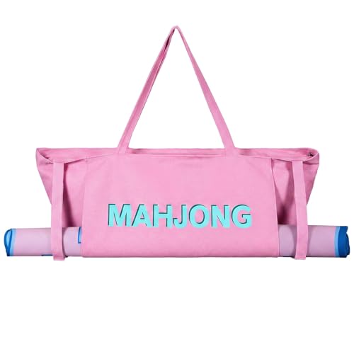 Abbylike 28x9 Inches Mahjong Bag for Rolled Mat Tiles Racks Pushers Accessories Empty Mahjong Tote Bag with Zipper Closure Outer Pockets Lining Large Capacity(Light Pink,Canvas) - color: Light Pink