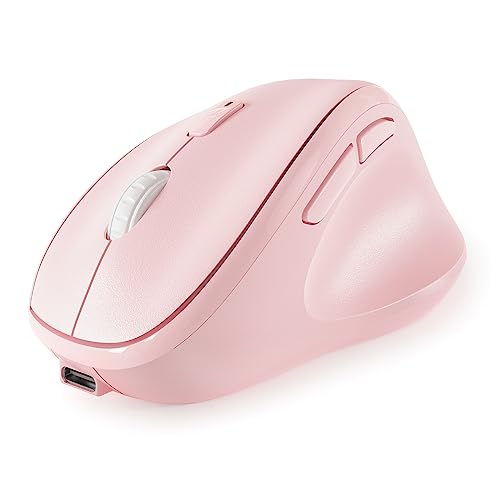 Micropack Wireless Bluetooth Mouse Ergonomic Vertical for Laptop MacBook PC Tablet Rechargeable Silent Click Multi-Device 3-Mode 2.4G Adjustable DPI Compatible with Windows Android iOS MacOS Pink - color: Pink, size: Rechargeable 3-Mode