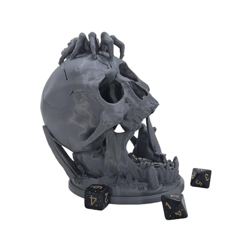 Skull Dice Tower Dungeons and Dragons RPG abletop Roleplaying Game Jail D&D (Random 7PCS D20 Dice Set Included) Silver - color: Silver