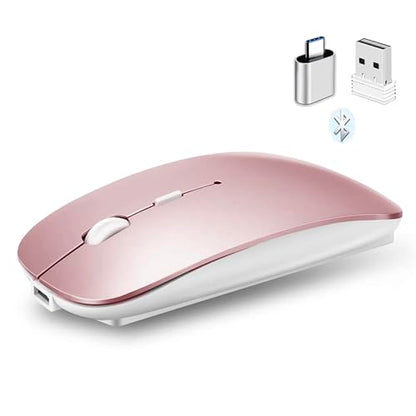 PEIBO Bluetooth 5.2 Mouse, Rechargeable Wireless Mouse for MacBook, iPad Pro, Chromebook, Windows Notebook, DELL, HP PC, Pink - color: pink