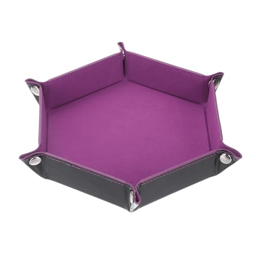 Dice Tray 10" PU Leather Velvet Folding Hexagon Dice Rolling Tray Holder Storage Box Perfect for RPG DND Table Games & Entryway & Nightstand Organizer (Pink Purple, 1pcs) - color: Pink Purple