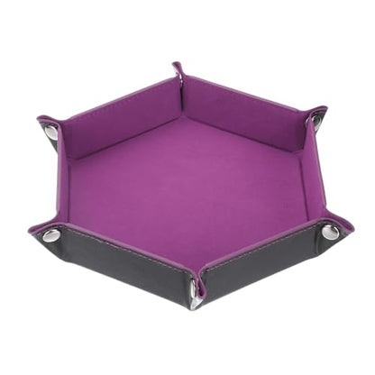 Dice Tray 10" PU Leather Velvet Folding Hexagon Dice Rolling Tray Holder Storage Box Perfect for RPG DND Table Games & Entryway & Nightstand Organizer (Pink Purple, 1pcs) - color: Pink Purple