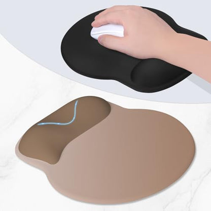 ITNRSIIET Ergonomic Mouse Pad with Wider Memory Foam Wrist Rest +17% - Curved Cushion Reduces Pressure 20%, Pain Relief, Non-Slip, Smooth, Cute Colors, 9.85 x 9 in, Soft Brown Gradient - color: Soft Brown Gradient