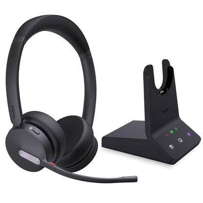 Yealink WH64 Dual DECT & Bluetooth Wireless Headset for Phone PC Cellphone | Teams Certified Stereo Headphones, 606ft Long Range, 3X Noise Canceling Mic, 32H Talk Time, Busylight for Office Call Center - style: WH64 Dual-ear Teams