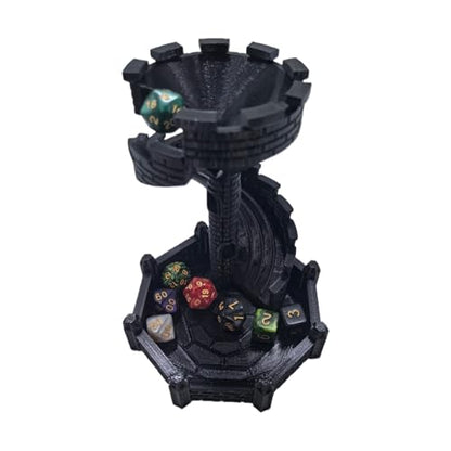 Dice Castle Slide Dice Tower Dungeons and Dragons RPG Tabletop Roleplaying Game Jail D&D (Random 7PCS D20 Dice Set Included) Black