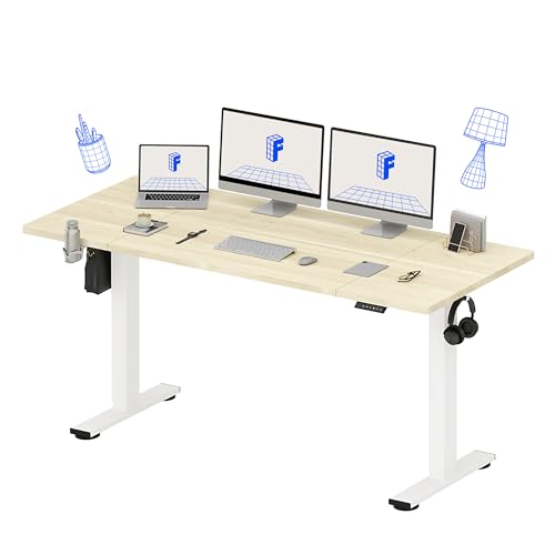 FLEXISPOT 71x32 Inch Electric Large Standing Desk for Home & Office, Spacious Splice Board Desk with Cable Management & Organizer, Cup Holder & Hook, White Wood Grain - color: White Wood Grain, size: 71"x32"