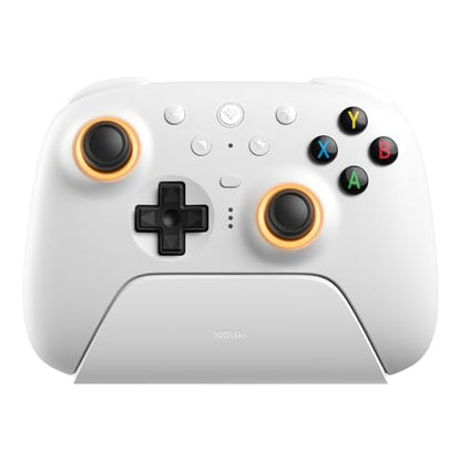 8Bitdo Ultimate 2 Wireless Controller for PC, Apple, Steam & Android, White | TMR Joysticks, Hall/Tactile Triggers, 8Speed 2.4G, 1000Hz Polling Rate, Motion Control, RGB Fire Ring, Charging Dock - color: White
