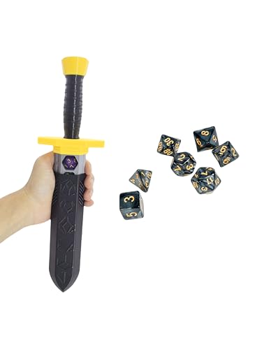 Dagger Dice Holder Box Dice Tower RPG Tabletop Roleplaying Game Jail D&D (Random 7PCS D20 Dice Set Included) Black&Gold - color: Black+gold+silver