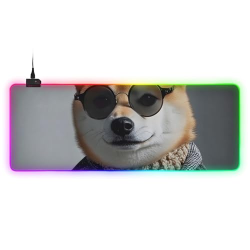 Cute Dog RGB Mousepad Led Mouse Pad, Large Gaming Mouse Pad Large Led Keyboard Pad 15 Light Modes - size: 31.5 × 11.8 in