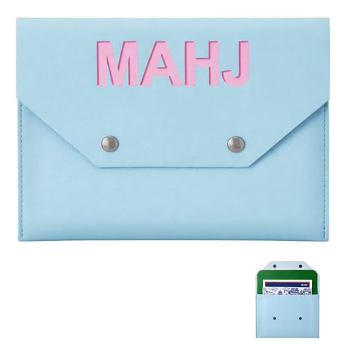 Leather Mahjong Card Clutch Holder Pouch for Cards Mahjong Accessories Protective Cover Case with Secure Closure Ideal Gift for Lover Playing Game Night(8x6 Inch,Light Blue) - color: Light Blue, size: 8x6 Inch, style: Solid Color