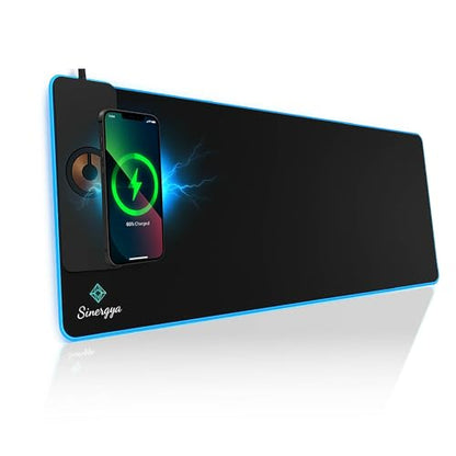 Wireless Charging RGB Gaming Mouse Pad 15W, LED Mouse Pad 35.43x15.75x0.16 in, Light Modes Extra Large Mousepad Non-Slip Rubber Base Computer Keyboard Mat for Gaming, MacBook, PC, Laptop, Desk