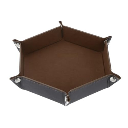 Dice Tray 10" PU Leather Velvet Folding Hexagon Dice Rolling Tray Holder Storage Box Perfect for RPG DND Table Games & Entryway & Nightstand Organizer (Coffee, 1pcs) - color: Coffee