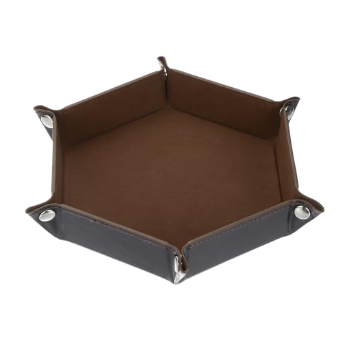 Dice Tray 10" PU Leather Velvet Folding Hexagon Dice Rolling Tray Holder Storage Box Perfect for RPG DND Table Games & Entryway & Nightstand Organizer (Coffee, 1pcs) - color: Coffee