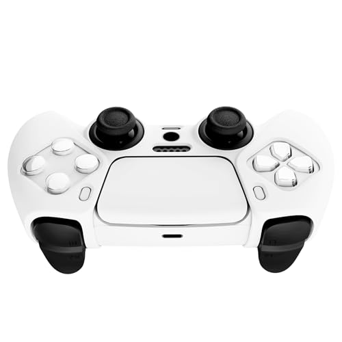PlayVital White Pure Series Anti-Slip Silicone Cover Skin for ps5 Controller, Soft Rubber Case for ps5 Wireless Controller with White Thumb Grip Caps - color: White