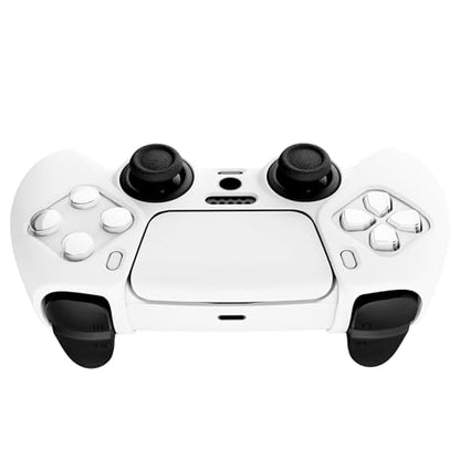 PlayVital White Pure Series Anti-Slip Silicone Cover Skin for ps5 Controller, Soft Rubber Case for ps5 Wireless Controller with White Thumb Grip Caps - color: White