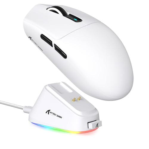 MAMBASNAKE ATTACK SHARK G3PRO Wireless Gaming Mouse, Tri-Mode, Bluetooth/2.4G/USB, 59g Ultra Lightweight,25K DPI,100M Clicks Switches,RGB Magnetic Charging Dock,PAW3311 Sensor,BK52820 Chip-White - color: White