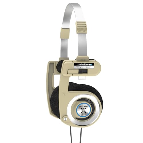 Koss Porta Pro Limited Edition Retro Style On-Ear Headphones, Rhythm Beige | In-Line Microphone, Volume Control and Touch Remote, Includes Hard Carry Case, Wired 3.5mm Plug - color: Rhythm Beige