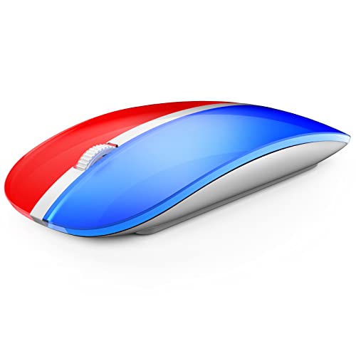 JOYACCESS Rechargeable Wireless Mouse, 2.4G Portable Slim Silent Mouse with USB Receiver and Type C Adapter, 5 Level 3000 DPI, Works with Mac or iPad (Blue & Red) - color: Red and Blue