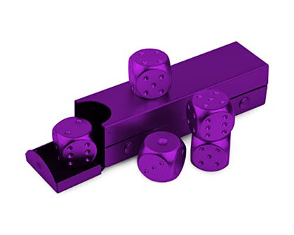 DS.DISTINCTIVE STYLE Aluminum Alloy Dice 5 Pieces 16mm Portable Metal Dices with Case 6 Sided Dice for Party Game - color: Purple, style: Rectangle