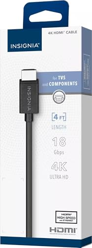 INSIGNIA 4K Ultra HD HDMI Cable – High-Speed 18Gbps, HDR, ARC, Ethernet – Compatible with TV, Monitor, PS5, Xbox, Blu-ray, Laptop (HDMI Cable, 4 ft) - size: 4 ft, style: HDMI Cable