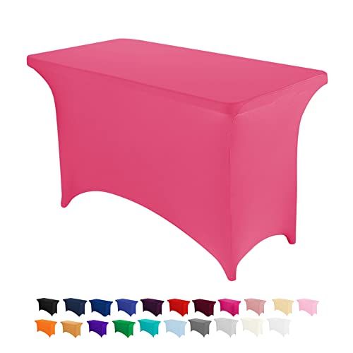Peomeise 4FT Spandex Table Cover Rectangular Stretch Spandex Tablecloth (Hot Pink,4FT) - color: Hot Pink, size: 48" x 30" (Rectangle)