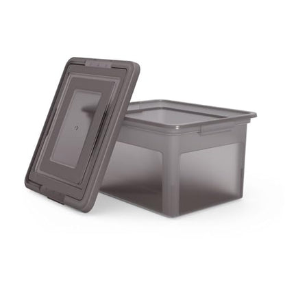 STAPLES File Box Plastic File Box Snap, Letter/Legal Size, Frost Gray, 4/Carton - color: Gray, size: 4 Pack, style: Box (Snap Lid)