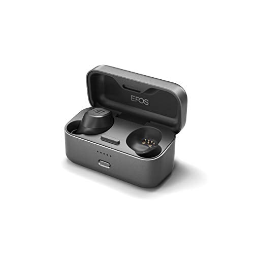 EPOS GTW 270 Wireless Gaming Earbuds, Bluetooth, Noise Reducing Closed Design, Dual Mics, Ergonomic Fit, IPX 5 Water Resistant, Portable Charging Case, 20 Hours of Playtime,Black/Silver/Grey - style: GTW 270
