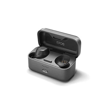 EPOS GTW 270 Wireless Gaming Earbuds, Bluetooth, Noise Reducing Closed Design, Dual Mics, Ergonomic Fit, IPX 5 Water Resistant, Portable Charging Case, 20 Hours of Playtime,Black/Silver/Grey - style: GTW 270