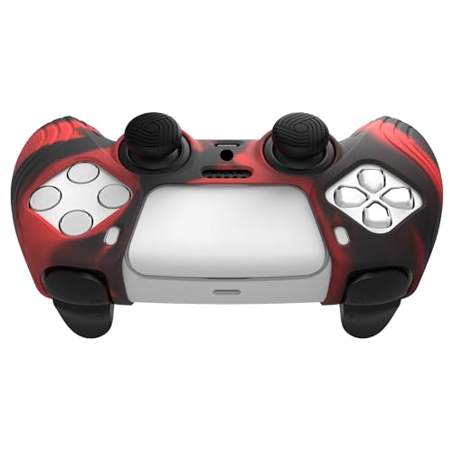 eXtremeRate PlayVital Samurai Edition Anti-Slip Controller Silicone Skin for ps5, Ergonomic Rubber Protective Case for ps5 Controller with Thumb Stick Caps - Red & Black - color: Red & Black