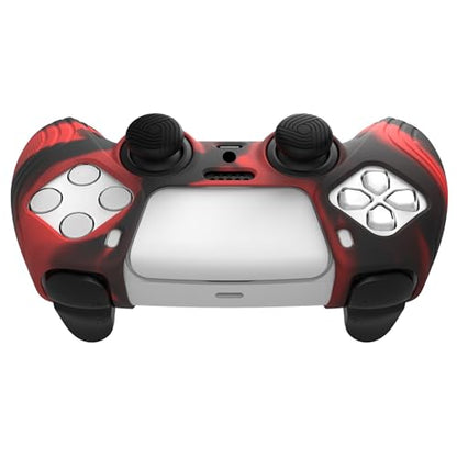 eXtremeRate PlayVital Samurai Edition Anti-Slip Controller Silicone Skin for ps5, Ergonomic Rubber Protective Case for ps5 Controller with Thumb Stick Caps - Red & Black - color: Red & Black