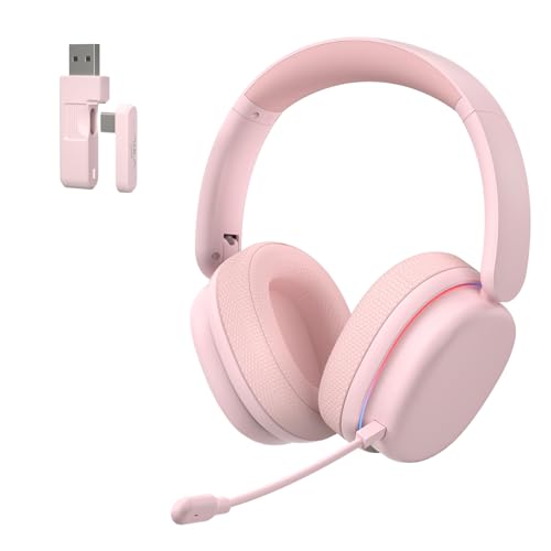AULA G7 Pro Wireless Gaming Headset with 7.1 Surround Sound, 40mm Driver,BT5.3 Gaming Headphones with Mic, RGB, 10ms Latency, 65H Battery,Pink Gaming Headset for PS5,PS4, Switch,PC,Wired Mode for Xbox - color: Pink, size: G7 Pro