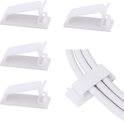 SOULWIT® 50 x Self-Adhesive Cable Management Clips for USB Cable TV, Charger, Audio, Wire Clamp for Table, Car, Office, Home - color: White