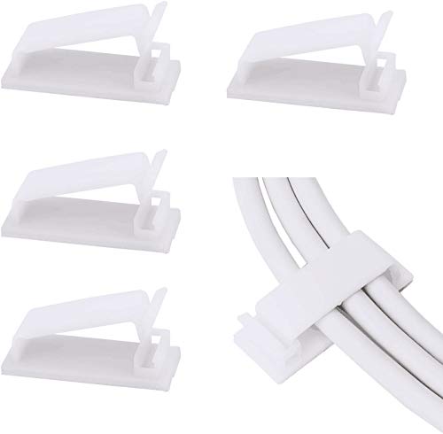 SOULWIT® 50 x Self-Adhesive Cable Management Clips for USB Cable TV, Charger, Audio, Wire Clamp for Table, Car, Office, Home - color: White