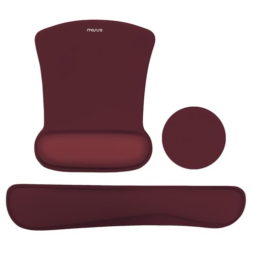 MOSISO Wrist Rest Support for Mouse Pad & Keyboard Set, Ergonomic Mousepad&Coaster Non-Slip Base Home/Office Pain Relief & Easy Typing Cushion with Neoprene Cloth & Raised Memory Foam, Wine Red - color: Wine Red