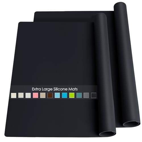 2 Pack Extra Large Silicone Mats for Baking Crafts, Multipurpose Kids Dinner Placemat Desk Countertop Waterproof Protector Heat Insulation Kitchen Pastry Rolling Dough Pad, Black, 23.6 x15.75 Inch - color: 04-black, size: 23.6"L x 15.7"W