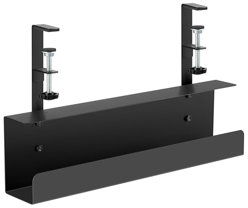 ZhiYo 16.5in Steel Cable Management Under Desk Tray, Large Clamp-On Under Table Cord Hider Tray, No Drill Cable Organizer for Desk, Wire Management Raceway, Black Rack, W3in x H4.7in - size: 16.5in L - Clamp-On