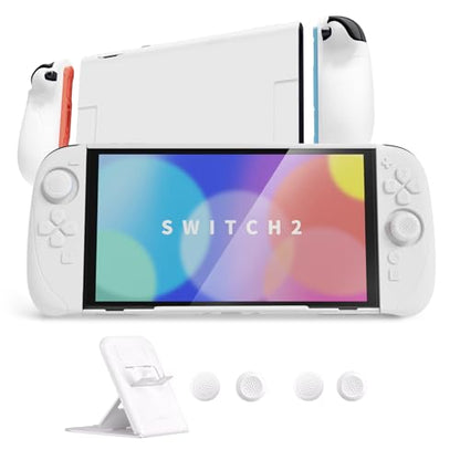 PlayVital Ranger Protective Case for Nintendo Switch 2 with Stand | Ergonomic Anti-Slip Silicone Grips, Dockable Hard Shell, 4 Thumbstick Caps | Quick-Release-Joycon Design Full-Body Cover, White - color: White