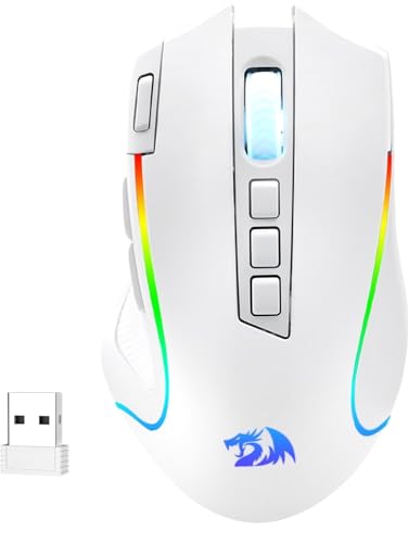 Redragon M612 Wireless RGB Optical Gaming Mouse 8000 DPI Remapping Keys | Cable-Free 0 Delay, Redefine Keybinding Macro, Vibing Backlight, Ergonomic Grip Body Comfort - color: White, style: Wireless