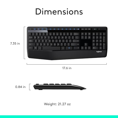 Logitech MK345 Wireless Keyboard and Mouse Combo with Palm Rest, 2.4 GHz USB Receiver, Compatible with PC, Laptop, Black - style: Combo
