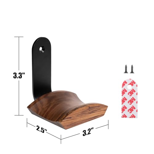 Walnut Wood Headphone Wall Mount, Wide Curved Headband Support (2 Pack) | Elegant Headphone Display, Protects Headbands from Creases, Aluminum Bracket, Adhesive or Screw Mount, Fits Gaming Headsets - color: Walnut Wood, 2 Pack