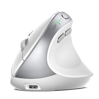 Nulea MD280 Ergonomic Vertical Wireless Mouse - Bluetooth & 2.4G Dual Mode, 4 Adjustable DPI 800/1200/1600/2400, Rechargeable, Silent Clicks, No Lag, 6 Buttons - Perfect for Laptop, Desktop White - color: White